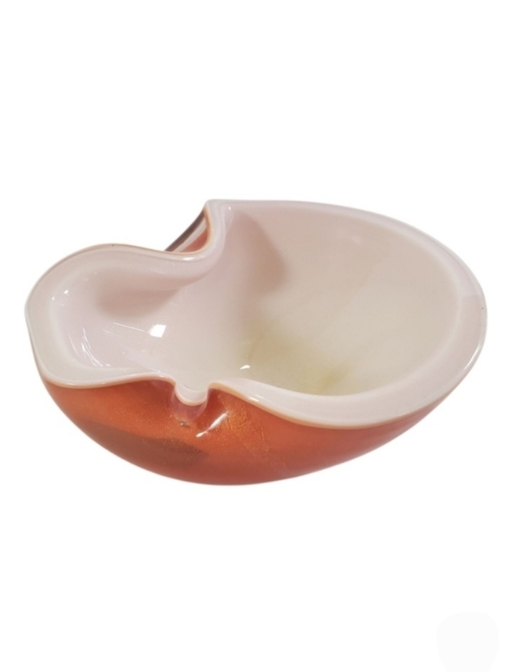 Murano Barbini Mid Century Art Glass Bowl Orange White Gold Flecks Italy